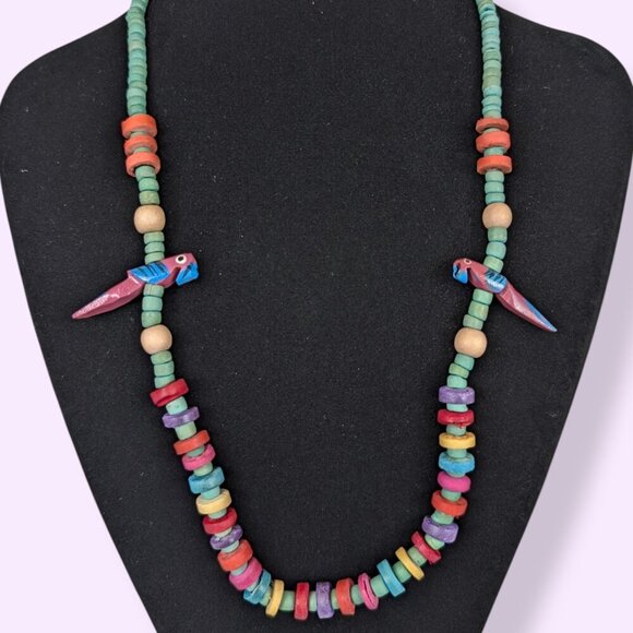 (2/$20) V. Colourful Wood Beaded Parrot Necklace - Picture 2 of 5
